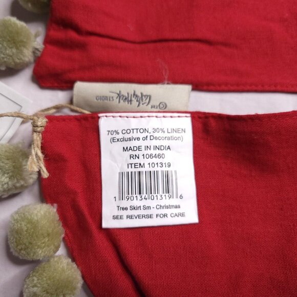 Christmas Tree Skirt Small 12.5" Diameter Merry Christmas Floral Embroidery Red - Picture 5 of 5